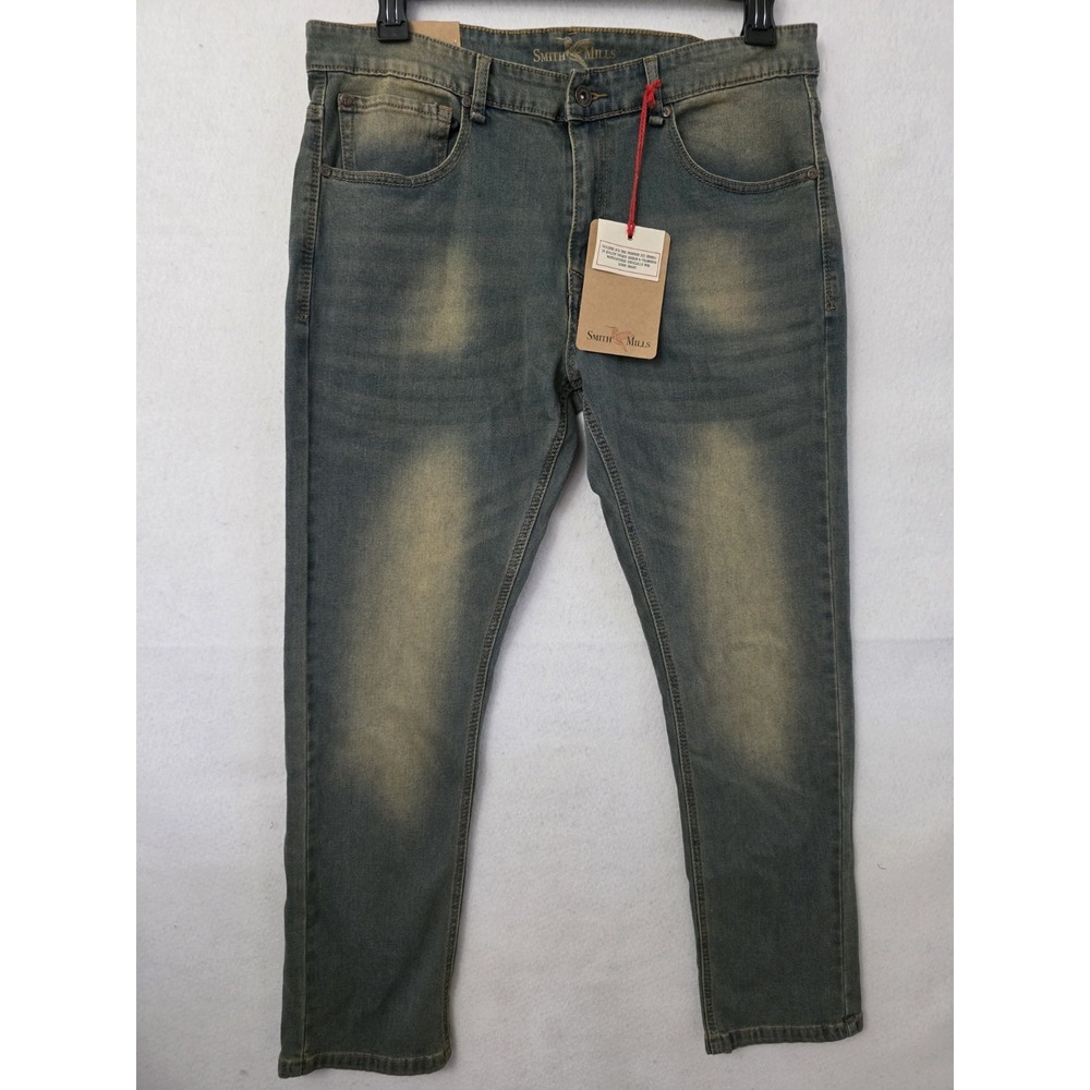 Smith & Mills Mens Blue Denim Jeans Stretch Straight‎ Leg  Size 36x30 NWT
